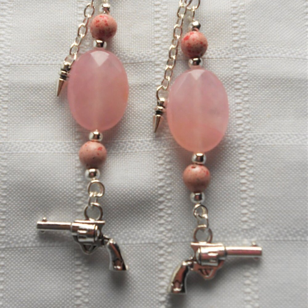 No. 12 Handmade earrings with Tibetan silver 3D revolvers charms